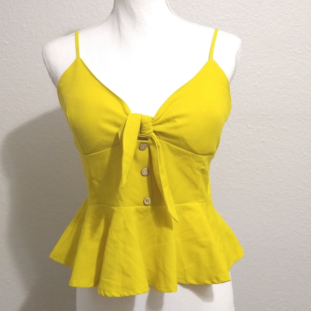 Yellow Peplum Knot Front Top